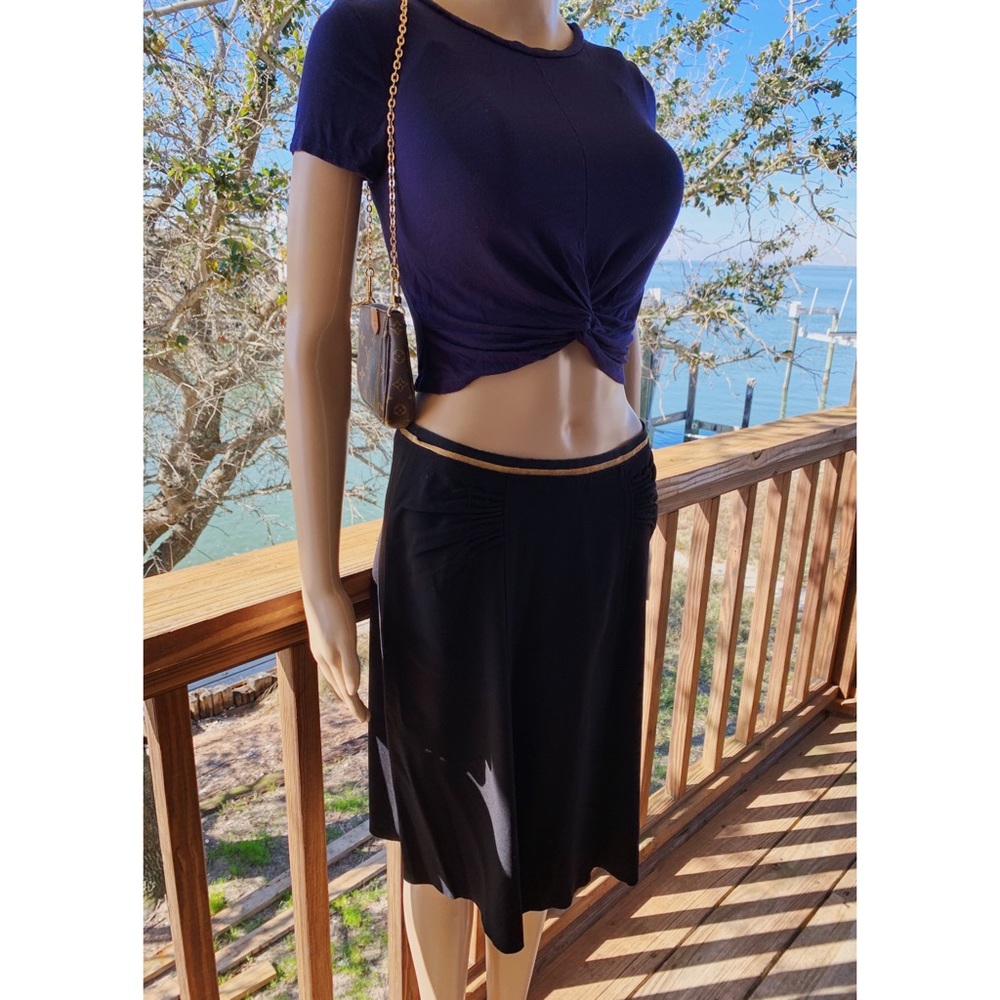 PRADA Knee Skirt Straight Black & Leather US 8-10